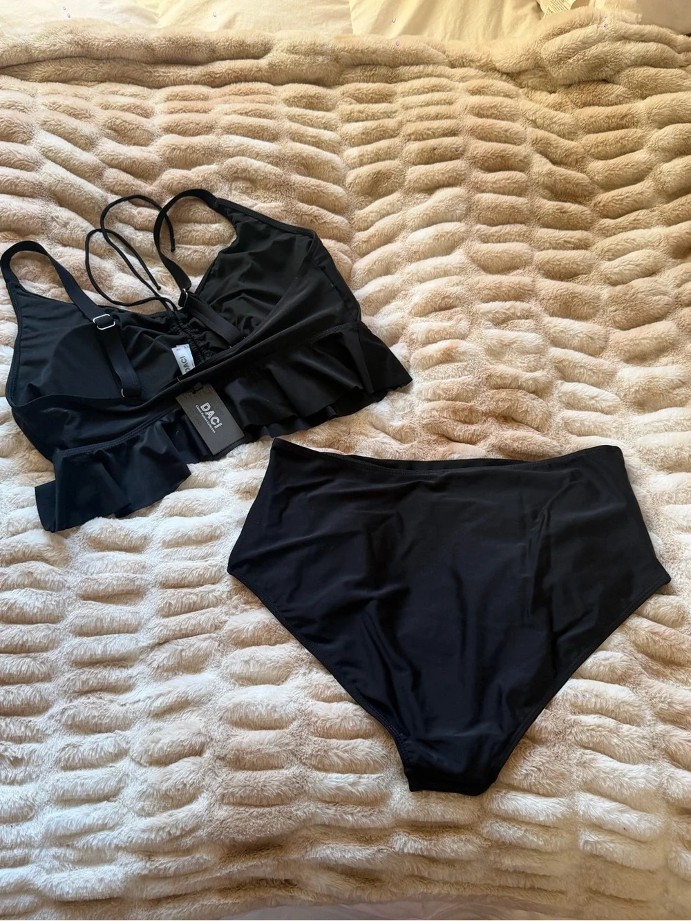 Black Lace-Up Ruffle Bikini Set - Picture 2 of 2